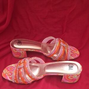 Vibrant Pink and Orange Beaded Heels